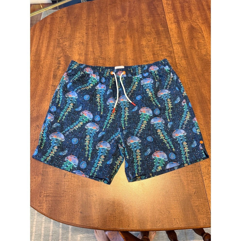 SWIMS Bari Swim Trunks Mens M Blue Jellyfish Print Drawstring Swim Shorts